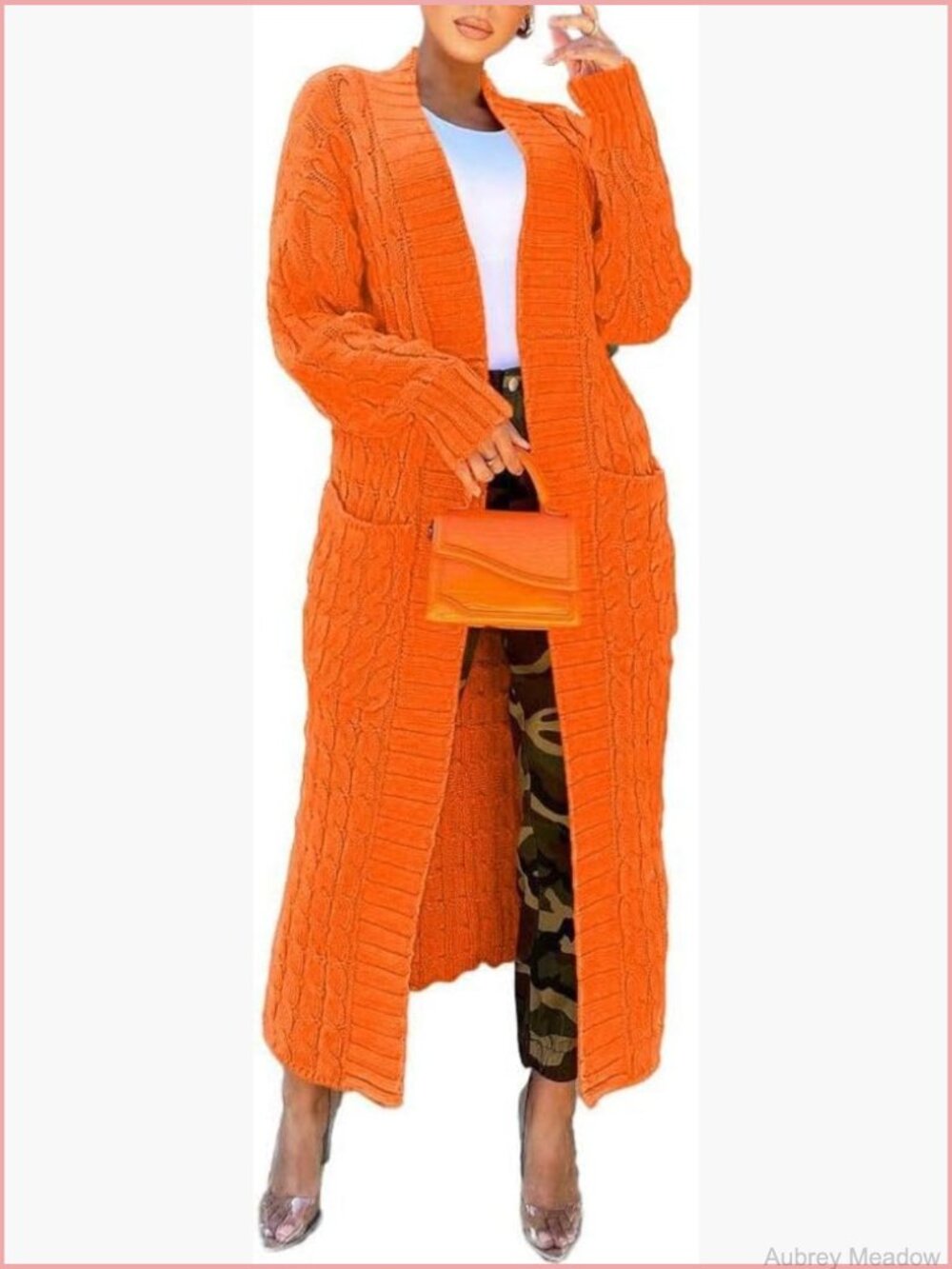 Chunky Cable Knit Open Front Cardigan Sweater Coat with Pockets